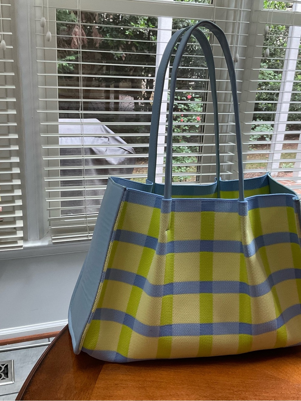 NEIMAN MARCUS Blue & Yellow Plaid Tote Bag  NWT
